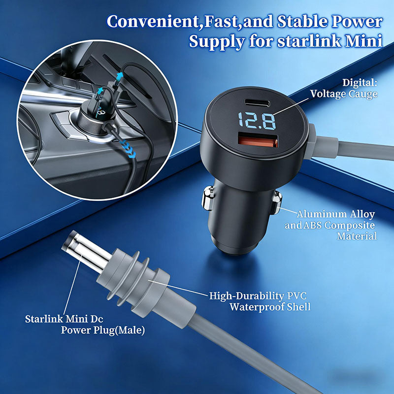 Starlink Mini Car Charger Adapter – 12V/24V to 30V Boost Converter with Digital Voltage Display