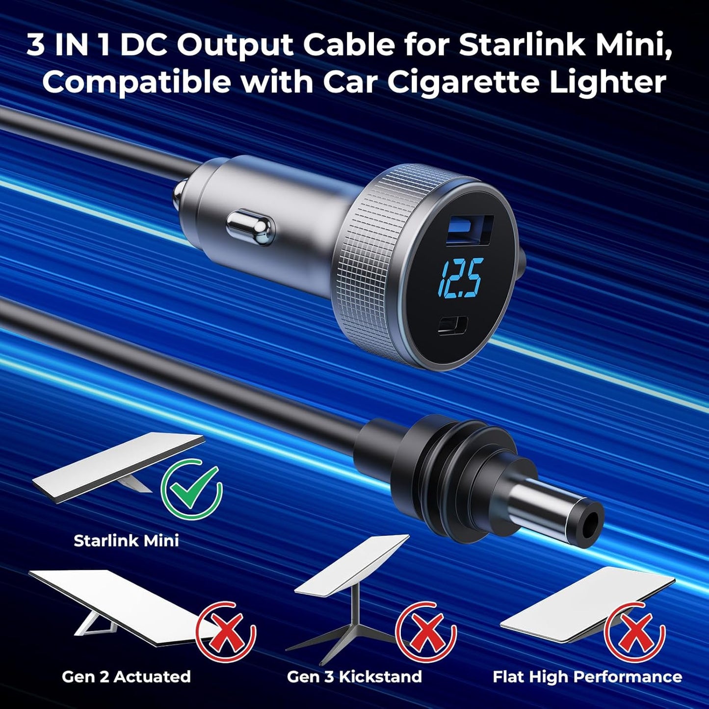 Starlink Mini Cable | 3 in 1 Starlink Mini Car Charger
